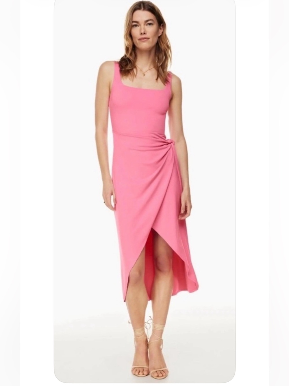 New Wilfred Aritzia Saturn Midi Dress Pink Draped Knot-Detail Square Neck Small